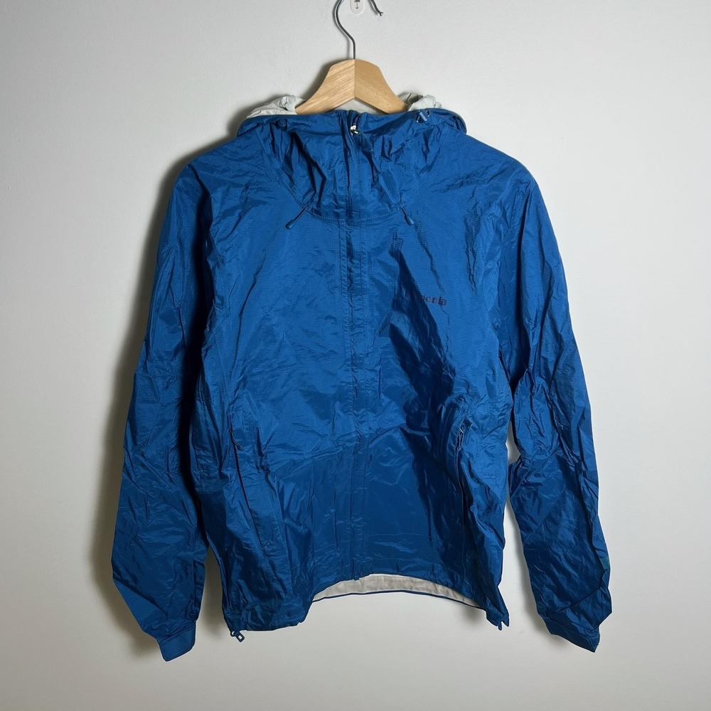 Patagonia Jacket Mens Small Blue Hooded Lightweight Windbreaker Hiking Outdoor